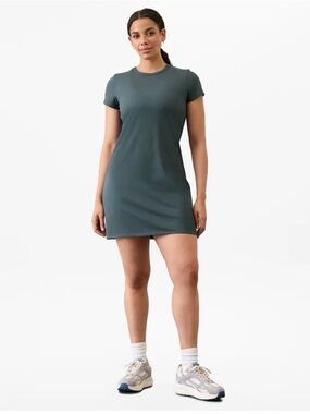 Athleta Signature Rib Tee Dress Green Short Sleeve Mini Dress S